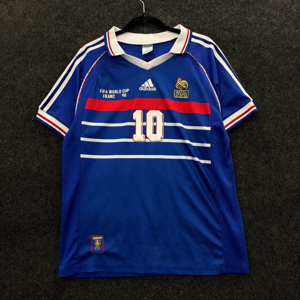 Vintage 1998 Adidas France World Cup Jersey Zidane 10 Blue Soccer Shirt Mens L